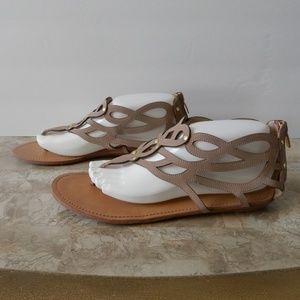 Colin Stuart Tan Lace Cut Thong Sandal w/Back Zip